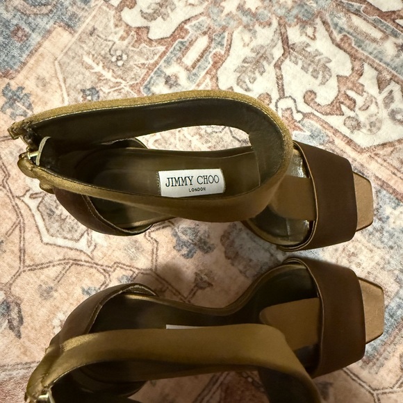 Jimmy Choo Brown and Gold Chunky Heels - Picture 4 of 6